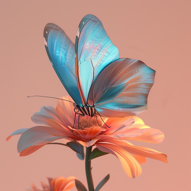 3d rendered photo of A blue butterfly is on a flower with the butterfly on it