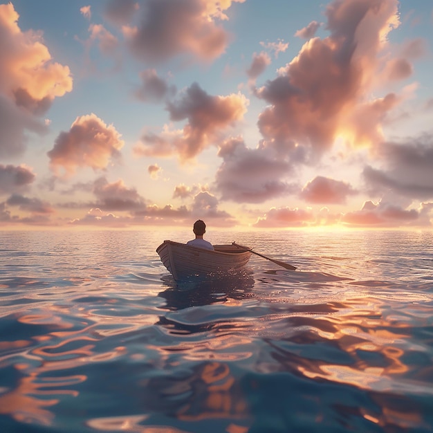 3d rendered photo of Boy Enjoy Driving A Boat In The Middle of The Sea