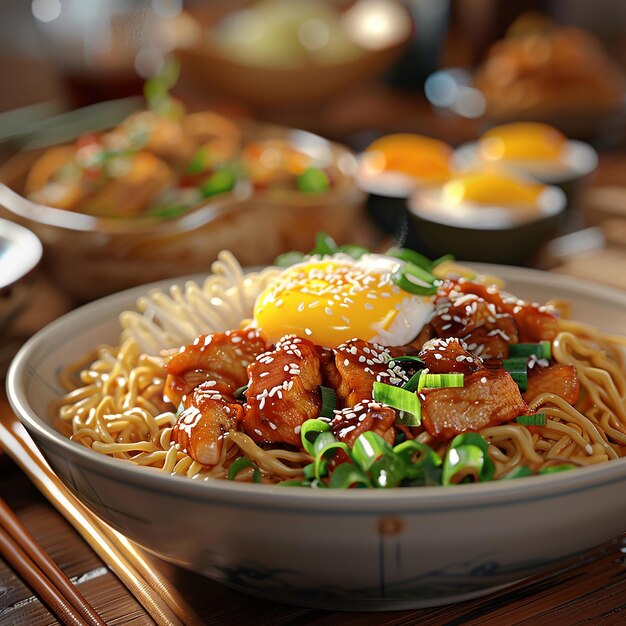 Photo 3d rendered photo of close up on delicious asian food