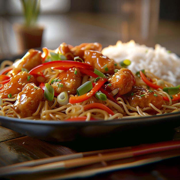 Photo 3d rendered photo of close up on delicious asian food