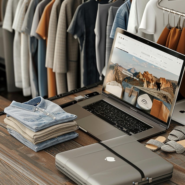 3d rendered photo of clothing ads with laptop