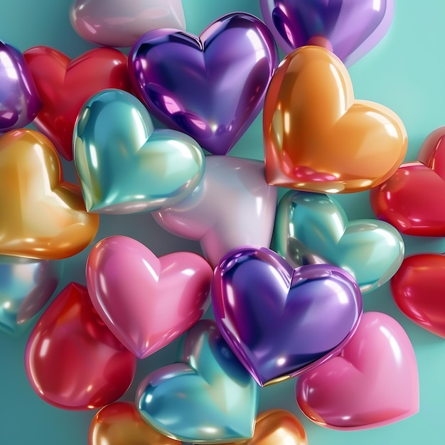 Photo 3d rendered photo of colorful 3d heart shapes creative background vertical composition