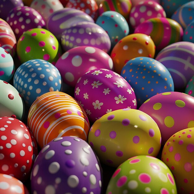 Photo 3d rendered photo of colorful happy easter eggs pattern design