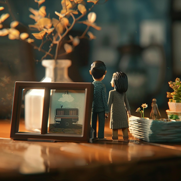 Photo 3d rendered photo of a couple reminiscing about their favorite memories together