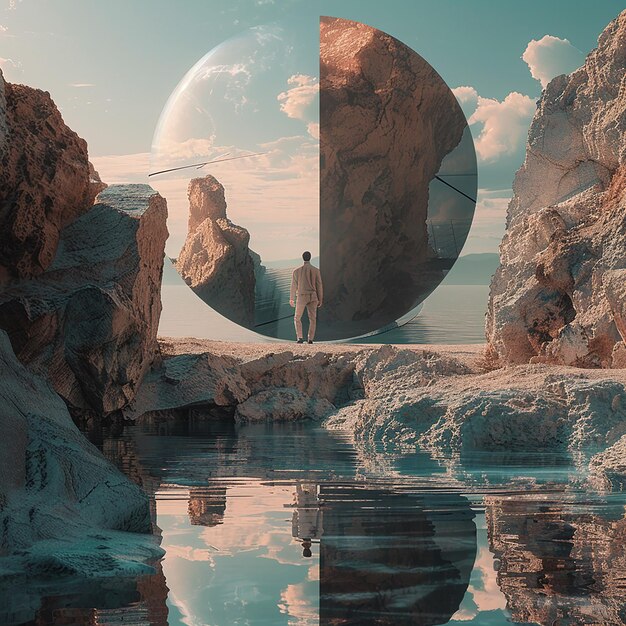 Photo 3d rendered photo of create a surreal scene combine elements from different photos