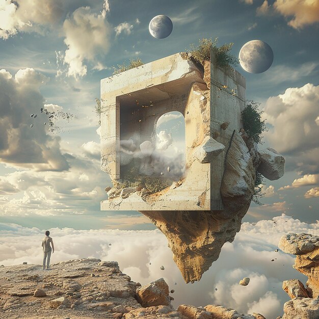 Photo 3d rendered photo of create a surreal scene combine elements from different photos