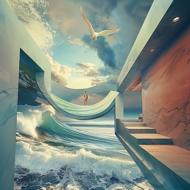 3d rendered photo of Create a surreal scene combine elements from different photos