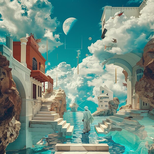 Photo 3d rendered photo of create a surreal scene combine elements from different photos