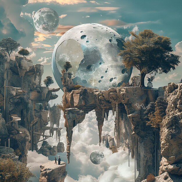 Photo 3d rendered photo of create a surreal scene combine elements from different photos