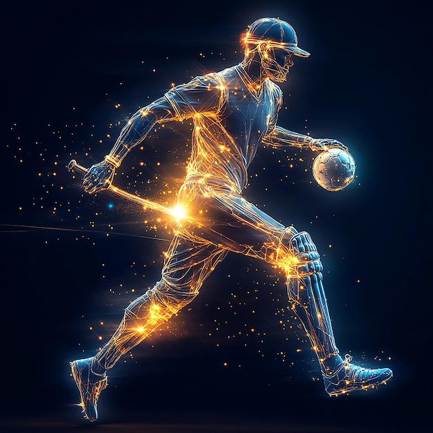 3d rendered photo of cricket and soccer player with glowing lights