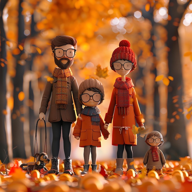 3d rendered Photo of cute and stylish family in a autumn park