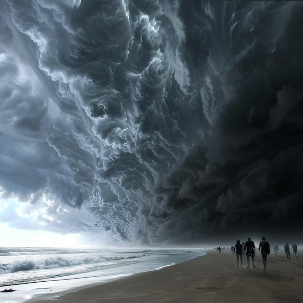 3D RENDERED PHOTO OF dark storm arising on the sky of the sea in distance moving towards beach