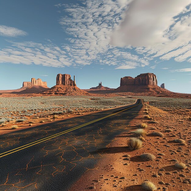 Photo 3d rendered photo of a desert landscape with a road and a desert landscape