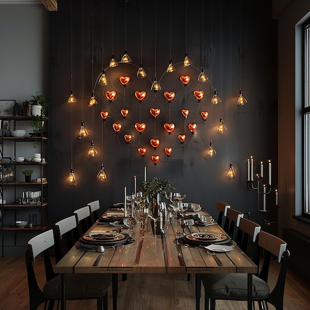 Photo 3d rendered photo of dining setup with heartshaped decor