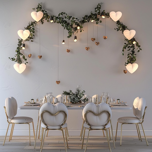 Photo 3d rendered photo of dining setup with heartshaped decor