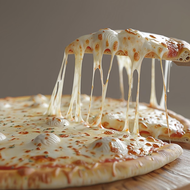 3d rendered photo of freshly pizza with mozzarella cheese slice simple background