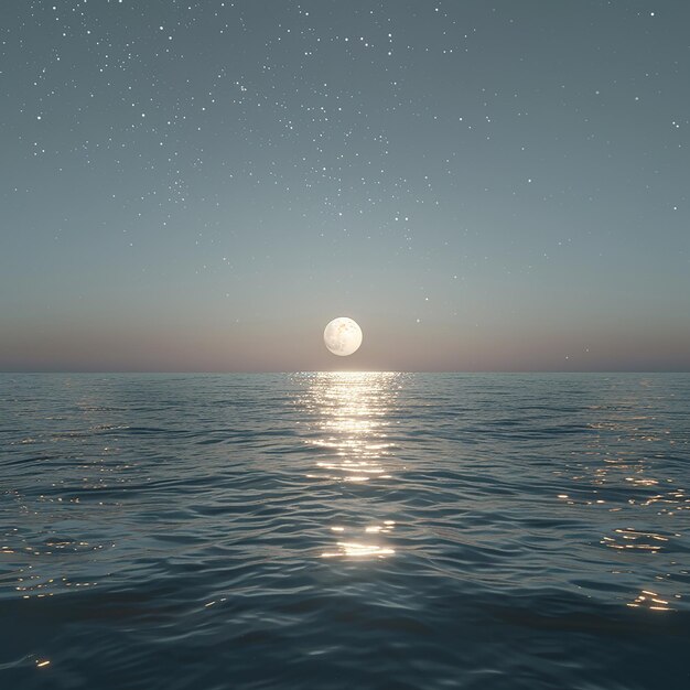 Photo 3d rendered photo of a full moon is reflected in the water and the moon is shining