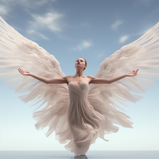 3d rendered photo of Full shot woman with wings flying