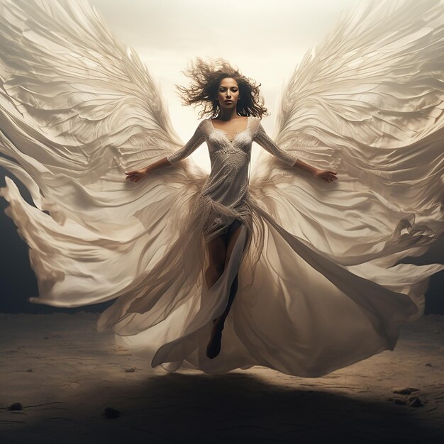 3d rendered photo of Full shot woman with wings flying