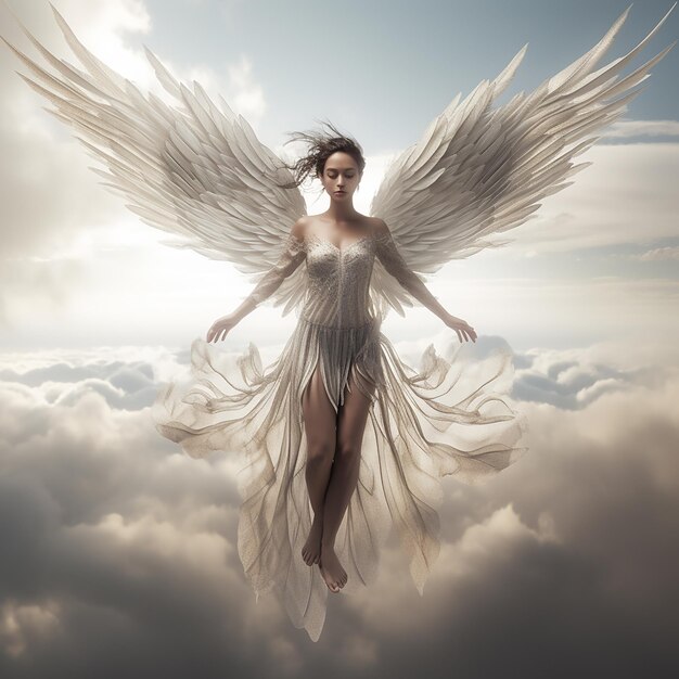 3d rendered photo of Full shot woman with wings flying