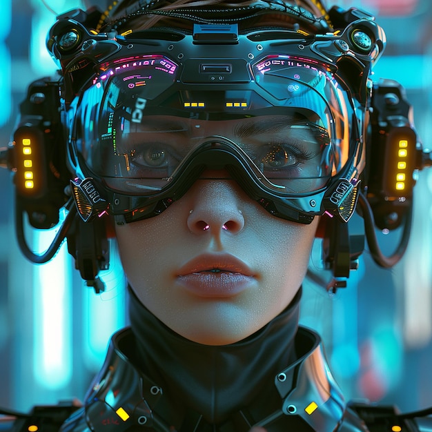 3d rendered photo of Futuristic scifi fantasy cyberpunk woman cybernetic technology concept