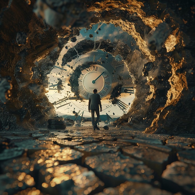 3d rendered photo of Generate an artwork that explores the concept of time travel