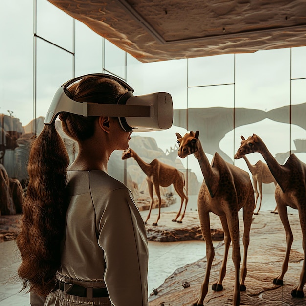 Photo 3d rendered photo of giraffes are standing in a tunnel with trees and bushes