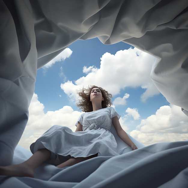 3d rendered photo of a girl hiding in open sky