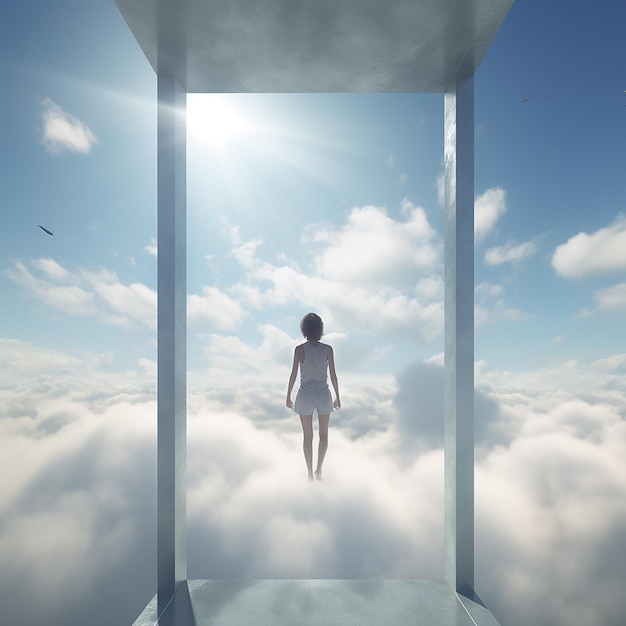 3d rendered photo of a girl hiding in open sky