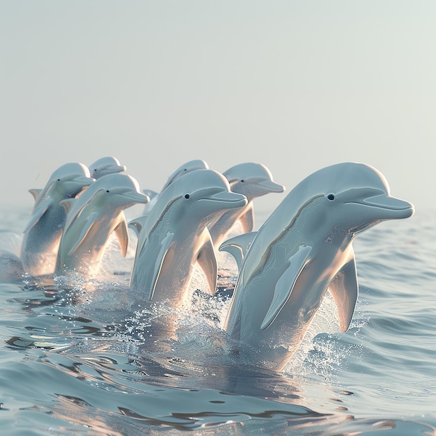 Photo 3d rendered photo of a group of dolphins are swimming in the water