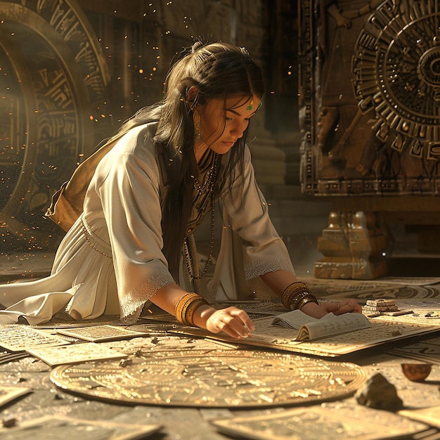 3D Rendered Photo of Historian Uncovering Evidence of a Lost Civilization Where Princesses Manipulat