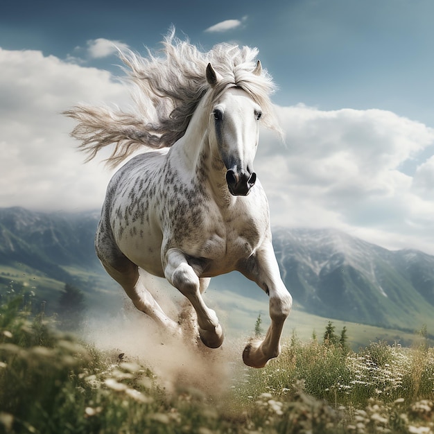 3d rendered photo of Horse running on fields