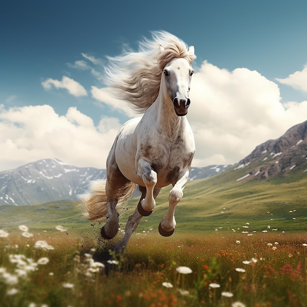 3d rendered photo of Horse running on fields