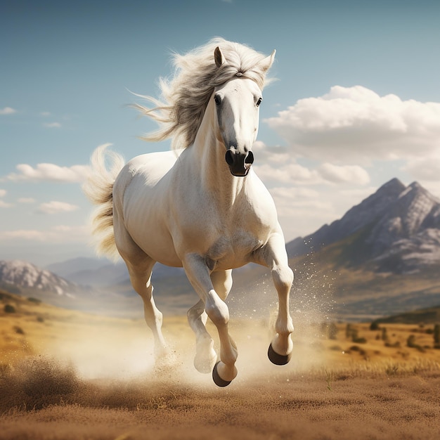 3d rendered photo of Horse running on fields