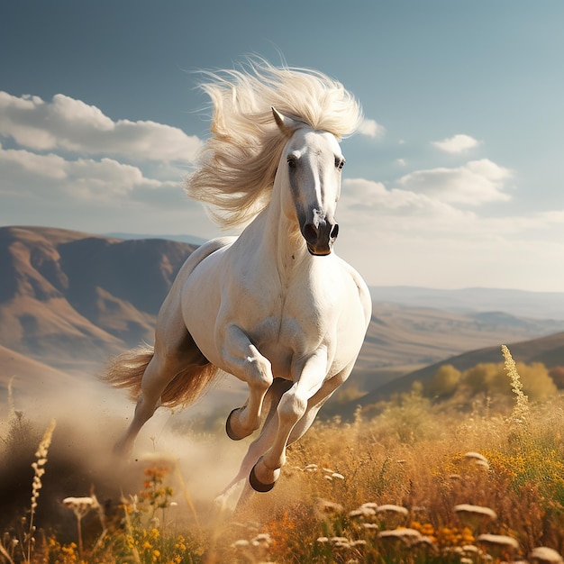 3d rendered photo of Horse running on fields