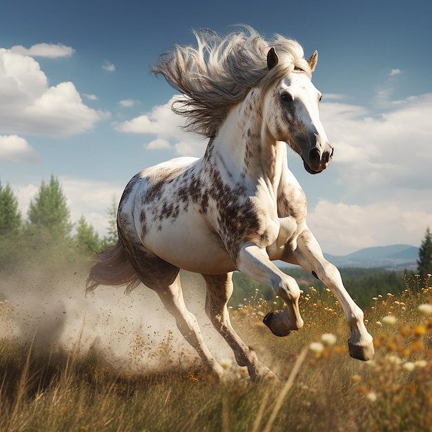 3d rendered photo of Horse running on fields