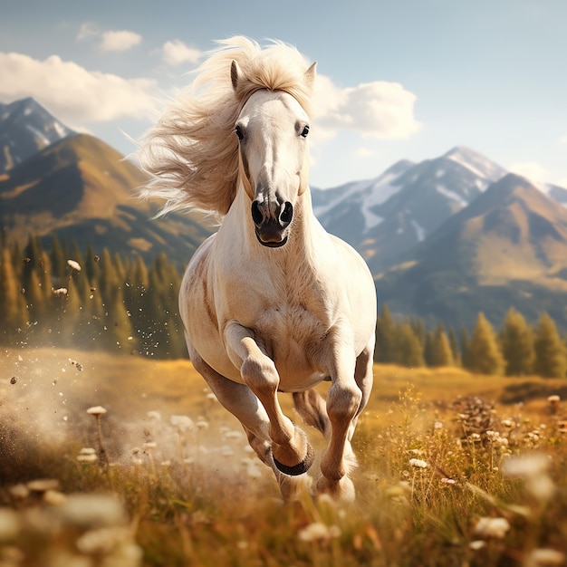 3d rendered photo of Horse running on fields