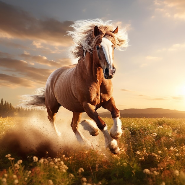 3d rendered photo of Horse running on fields