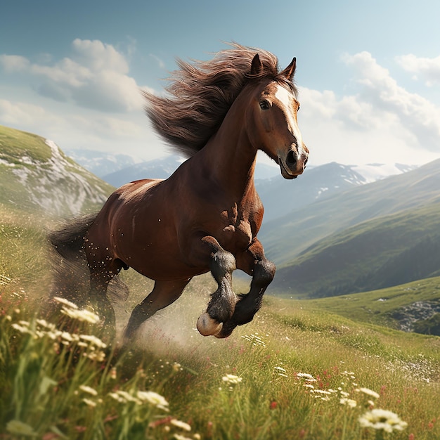 3d rendered photo of Horse running on fields