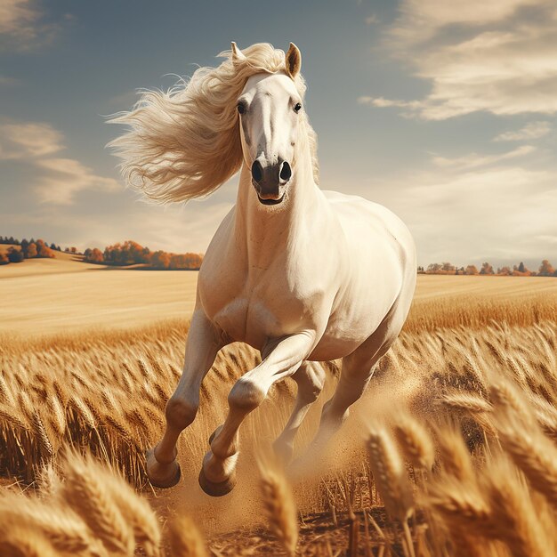 3d rendered photo of Horse running on fields