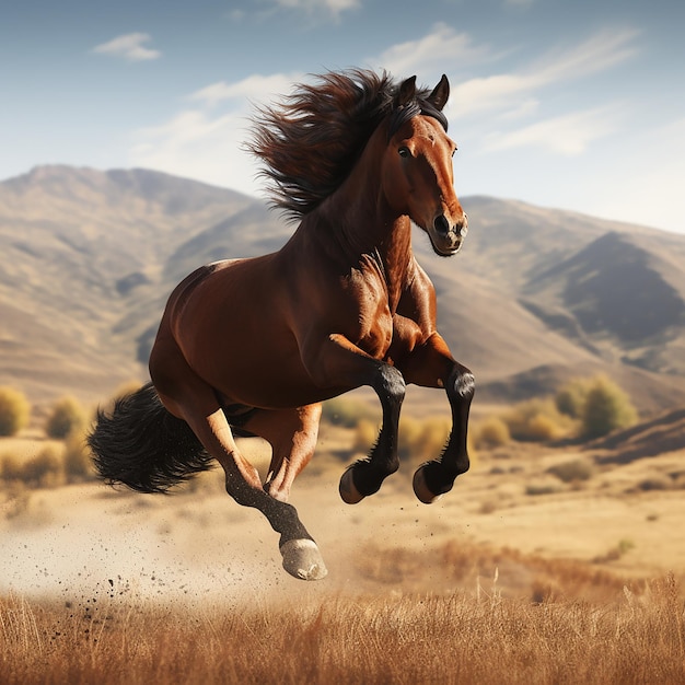 3d rendered photo of Horse running on fields