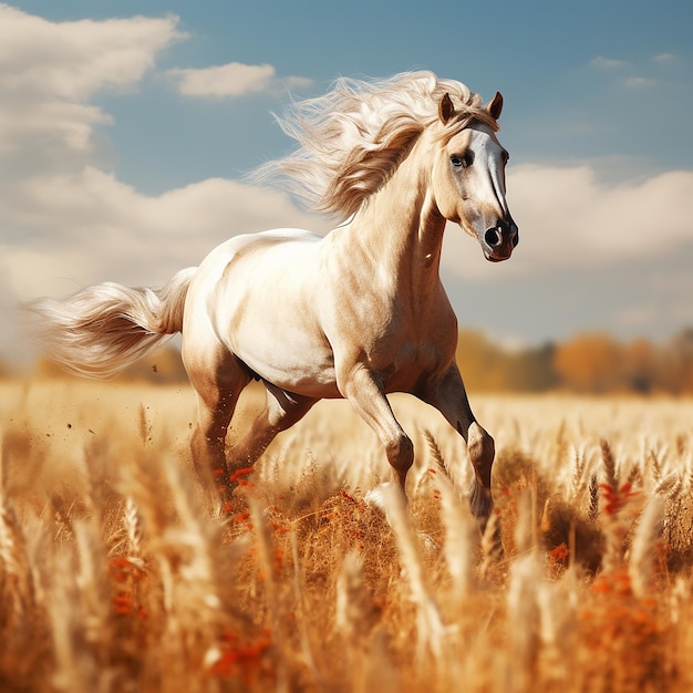 3d rendered photo of Horse running on fields