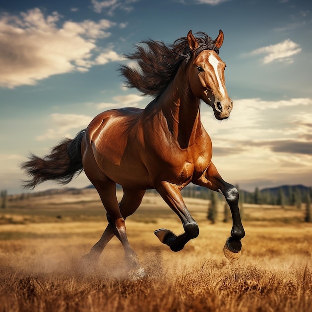 3d rendered photo of Horse running on fields