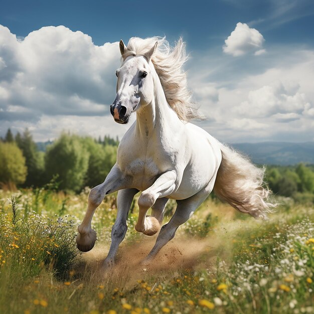 3d rendered photo of Horse running on fields