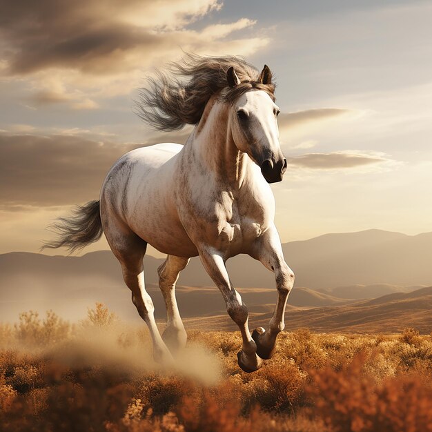 3d rendered photo of Horse running on fields