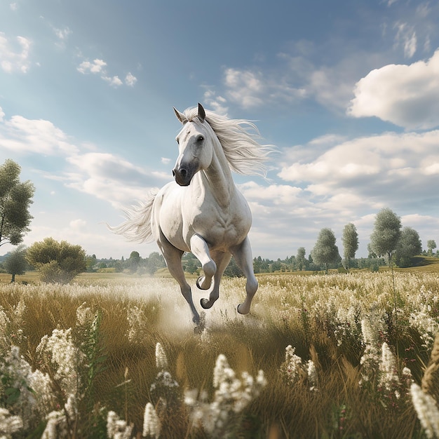 3d rendered photo of Horse running on fields