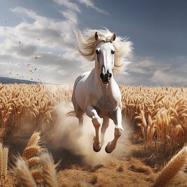 3d rendered photo of Horse running on fields