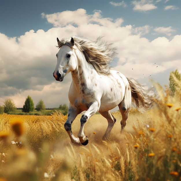 3d rendered photo of Horse running on fields