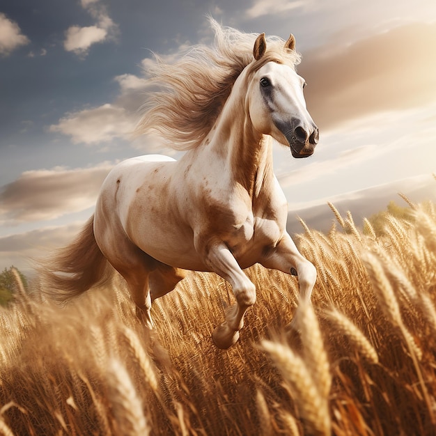 3d rendered photo of Horse running on fields