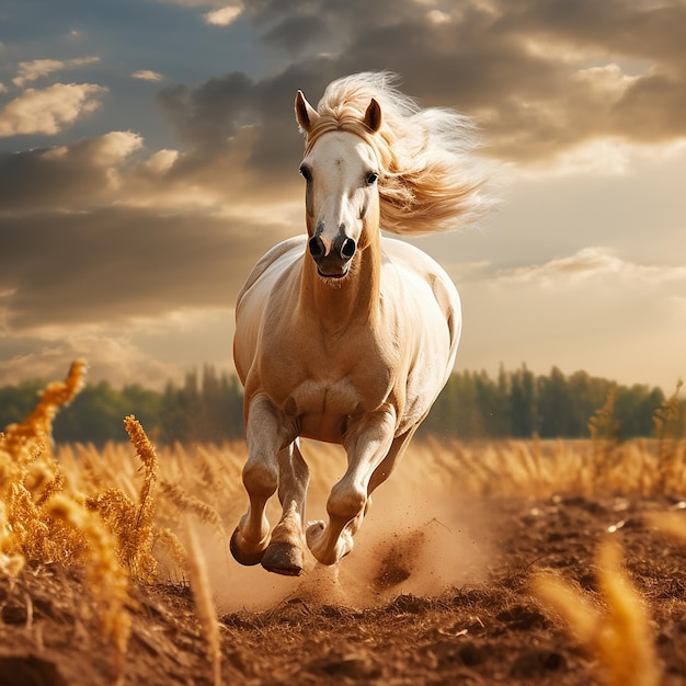 3d rendered photo of Horse running on fields